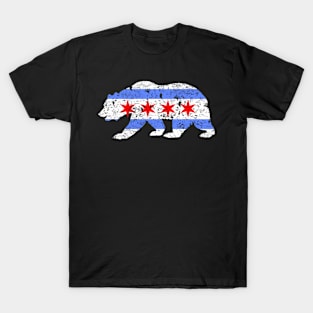 Chicago City Flag Distressed Bear T-Shirt